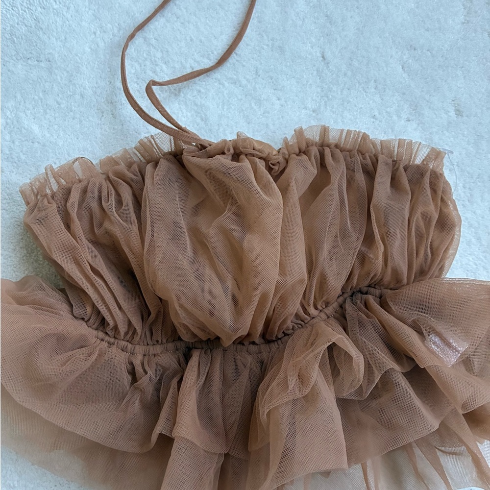 Blue Blush rare edition Brown Tulle Strapless Top